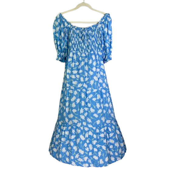 FAITHFULL THE BRAND Light Blue & White Leyla Floral Olinda‎ Midi Dress - Picture 2 of 16